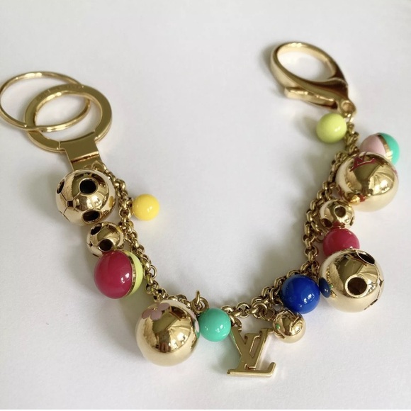 LOUIS VUITTON RARE Grelots Multicolor Gold Bag Charm Keychain Key Ring - Picture 3 of 8